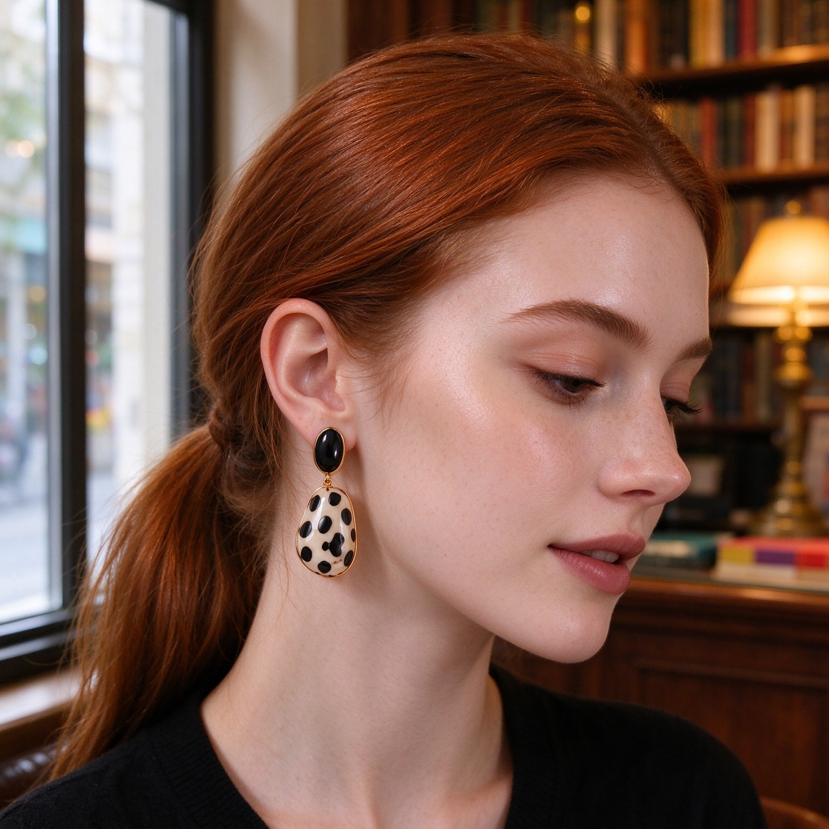Black Onyx Leopard Print Teardrop Earrings