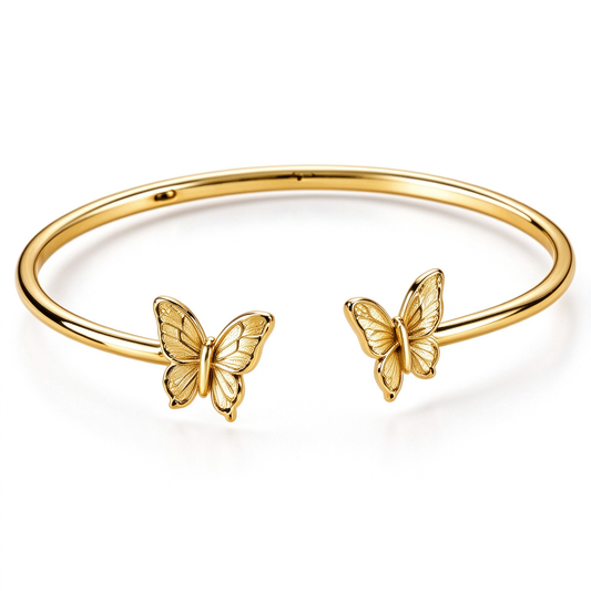 Gold Dual Butterfly Open Bangle