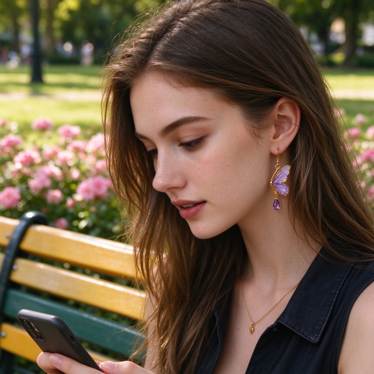 Purple Translucent Butterfly Amethyst Hook Earrings