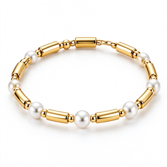 Gold Tube Pearl Beaded Bracelet