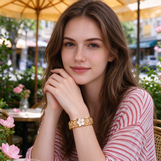 Gold Hollow Floral Cuff Bracelet