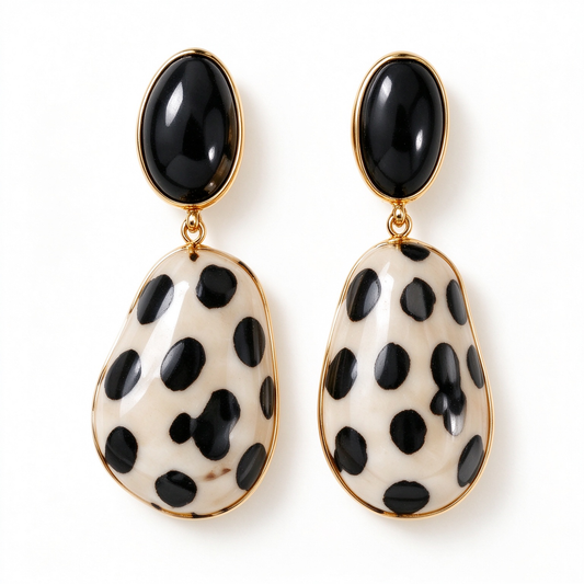 Black Onyx Leopard Print Teardrop Earrings