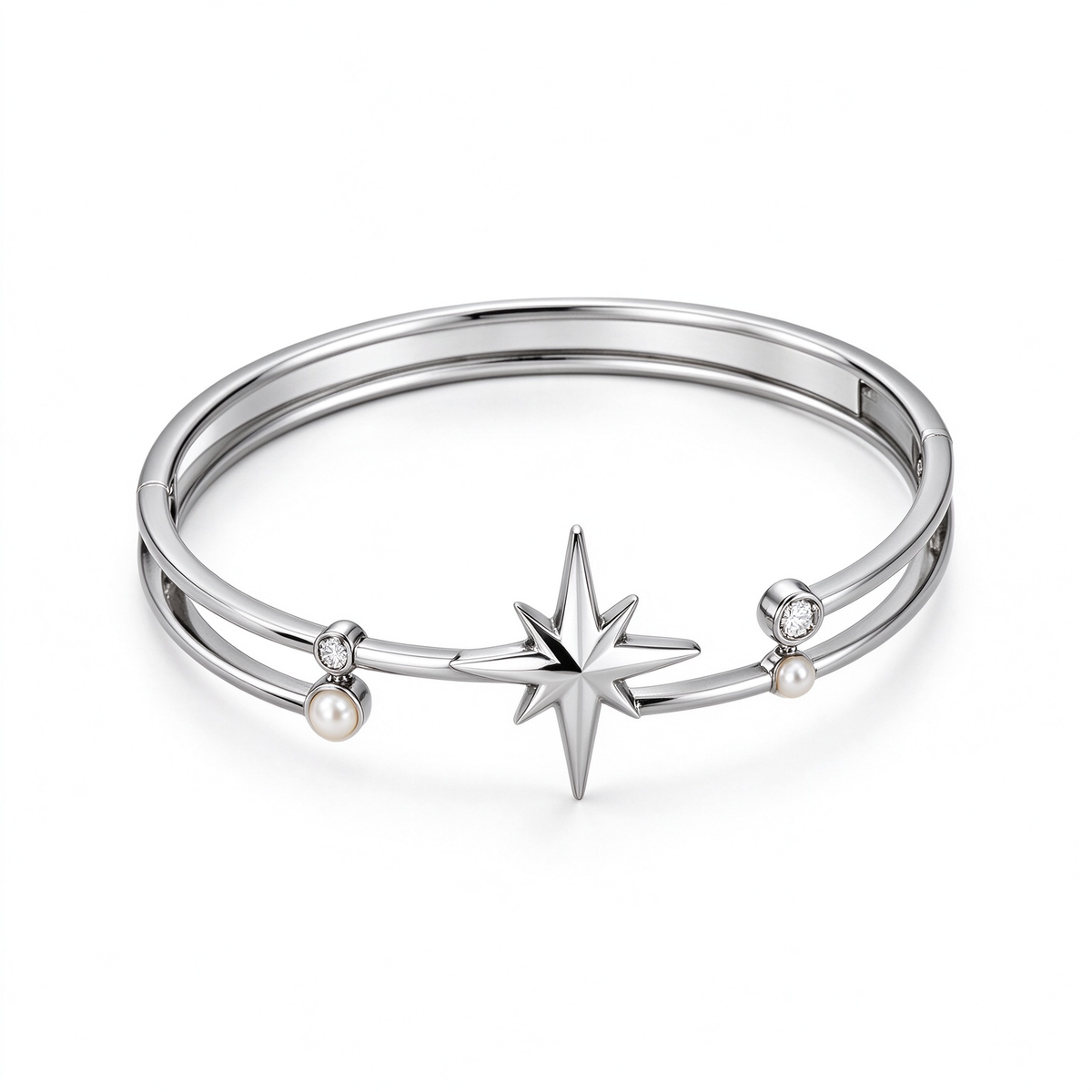 Silver Double Band North Star Bangle