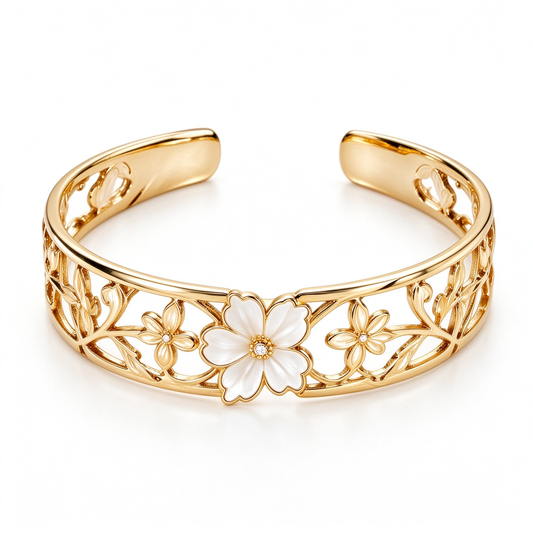 Gold Hollow Floral Cuff Bracelet