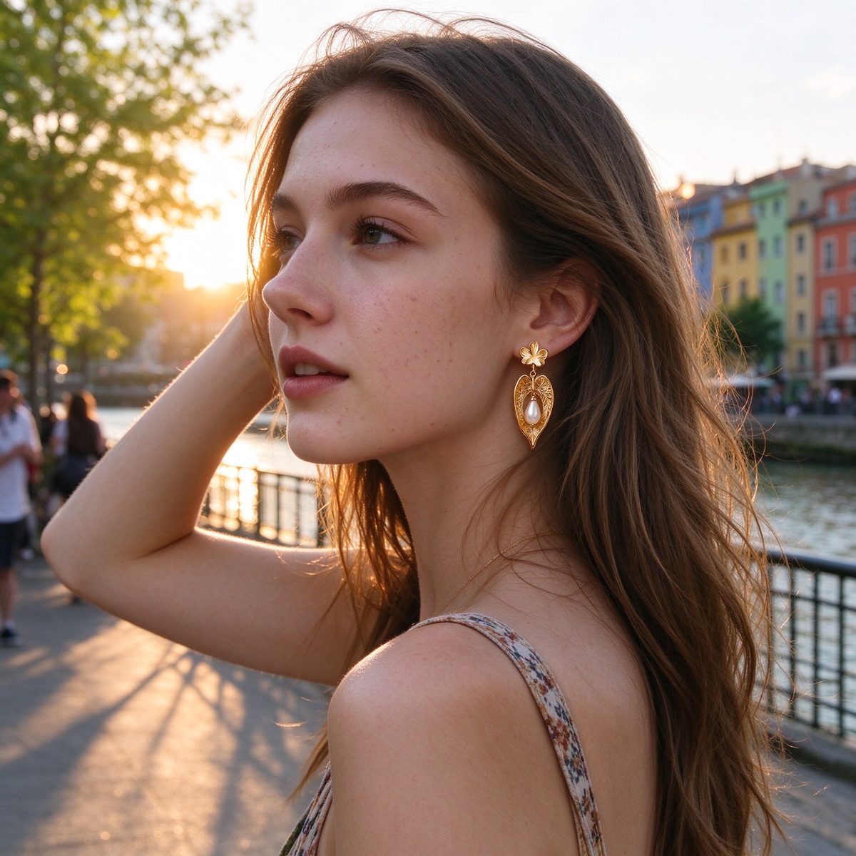 Filigree Clover Heart Pearl Drop Earrings