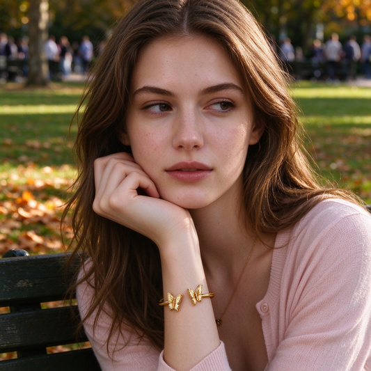 Gold Dual Butterfly Open Bangle